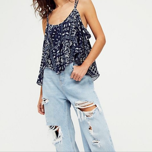 We The Free Tops - NWT - Free People Top We The Free Navy White Bandana Spaghetti Strap fits like L